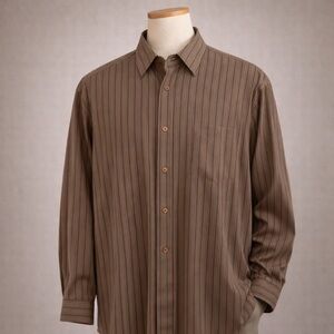 Bugatchi Uomo Striped Button Down Shirt Brown Neutral Men’s Large